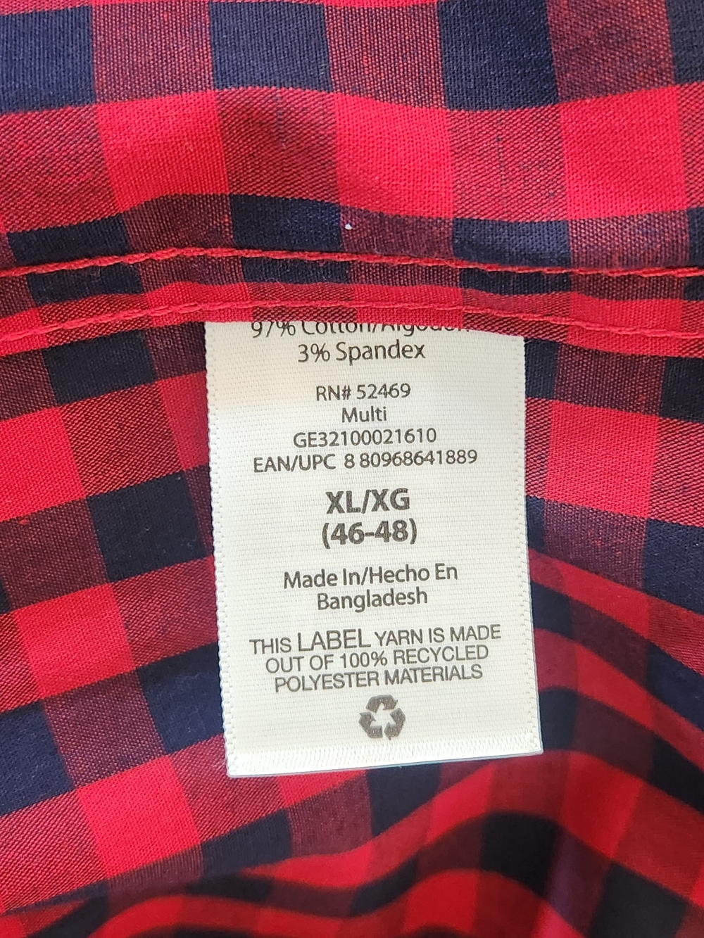 George Red and Navy Plaid Check Long Sleeve Button Down Shirt Size XL - Picture 8 of 8